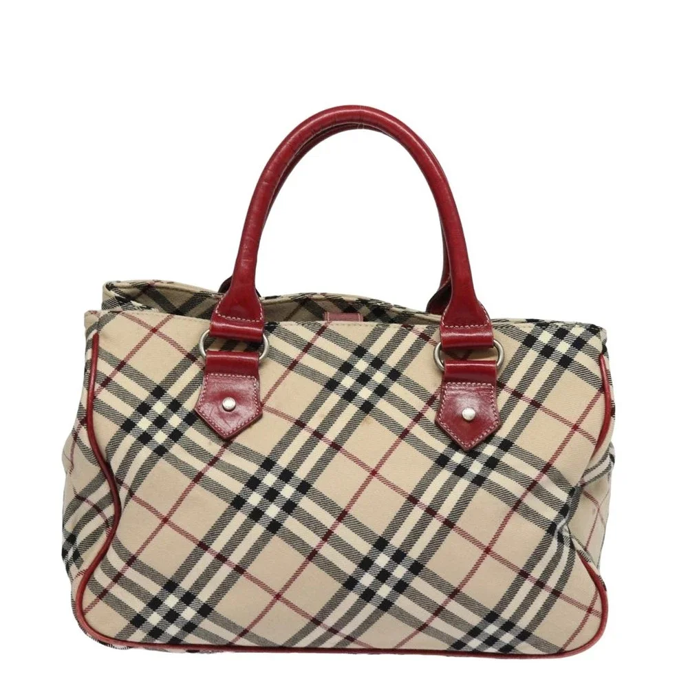 BURBERRY Nova Check Blue Label Hand Bag Canvas Beige Red Auth yk13174 - Picture 13 of 16